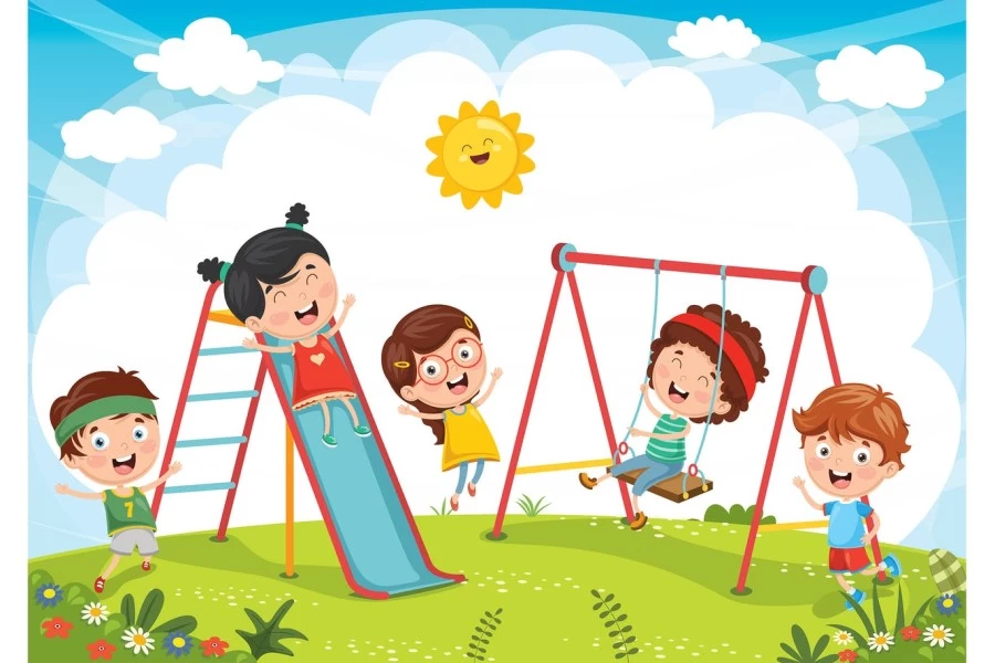 عکس کارتونی کودکان در پارک در حال بازی
