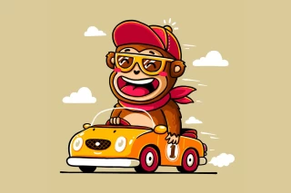 وکتور کاراکتر میمون در حال ماشین سواری