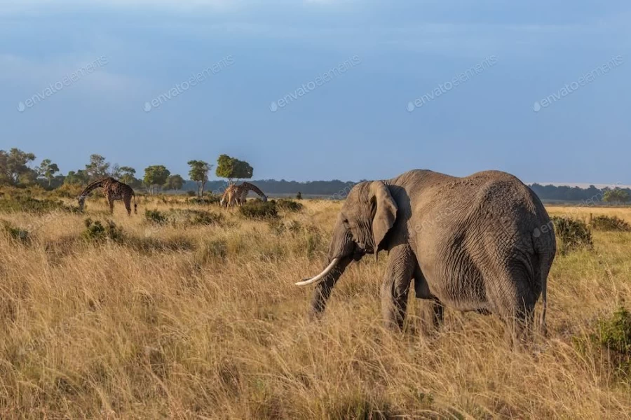 عکس استوک فیل در حیات وحش و دورنمای آسمان