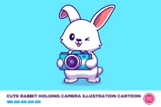 ایلوستریشن خرگوش کارتونی با دوربین عکاسی