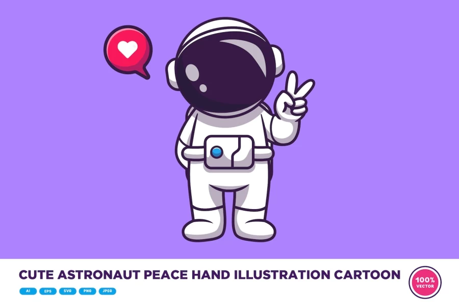 وکتور فضانورد در حال نشان دادن نماد صلح