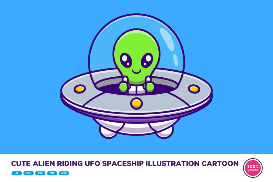 ایلوستریشن کارتونی آدم فضایی در سفینه