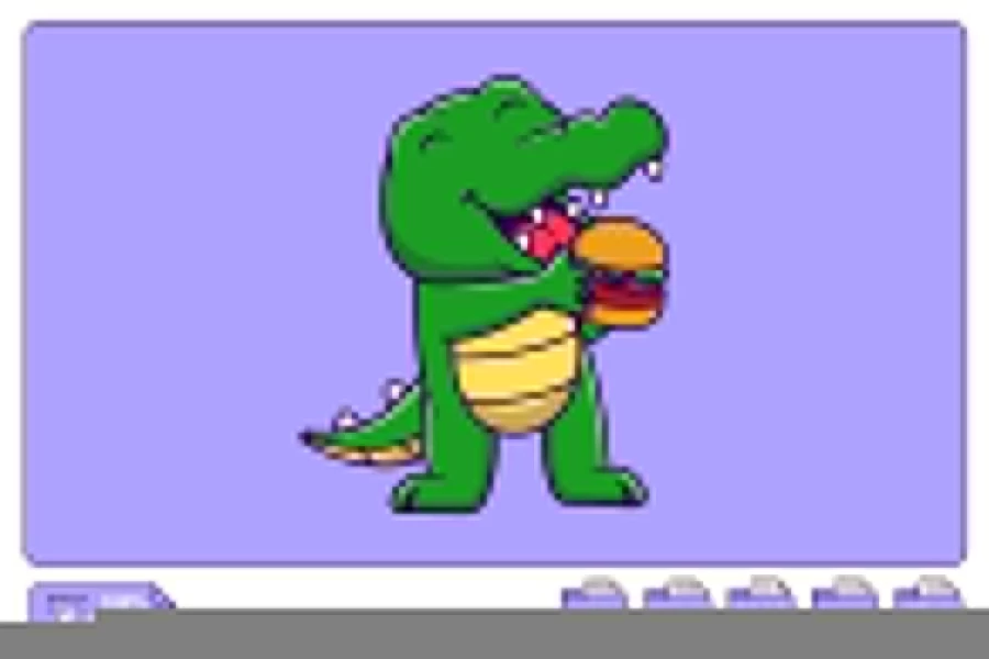 وکتور کاراکتر تمساح کارتونی در حال خوردن همبرگر