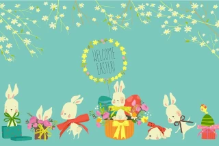 وکتور عید پاک با خرگوش های سفید