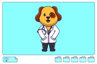 وکتور سگ دکتر کارتونی با گوشی پزشکی