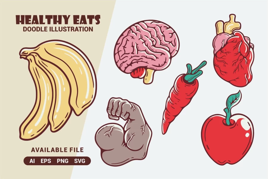 وکتور کارتونی میوه های مختلف برای ورزشکاران
