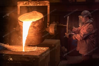 عکس استوک ریختن فلز مذاب در کارگاه صنعتی